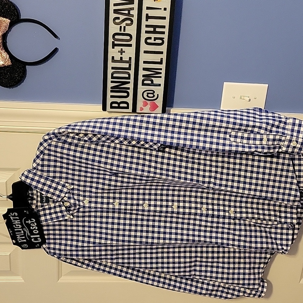 Ralph Lauren Blue and White Checkered Dress Shirt XL Long Sleeve Custom Fit